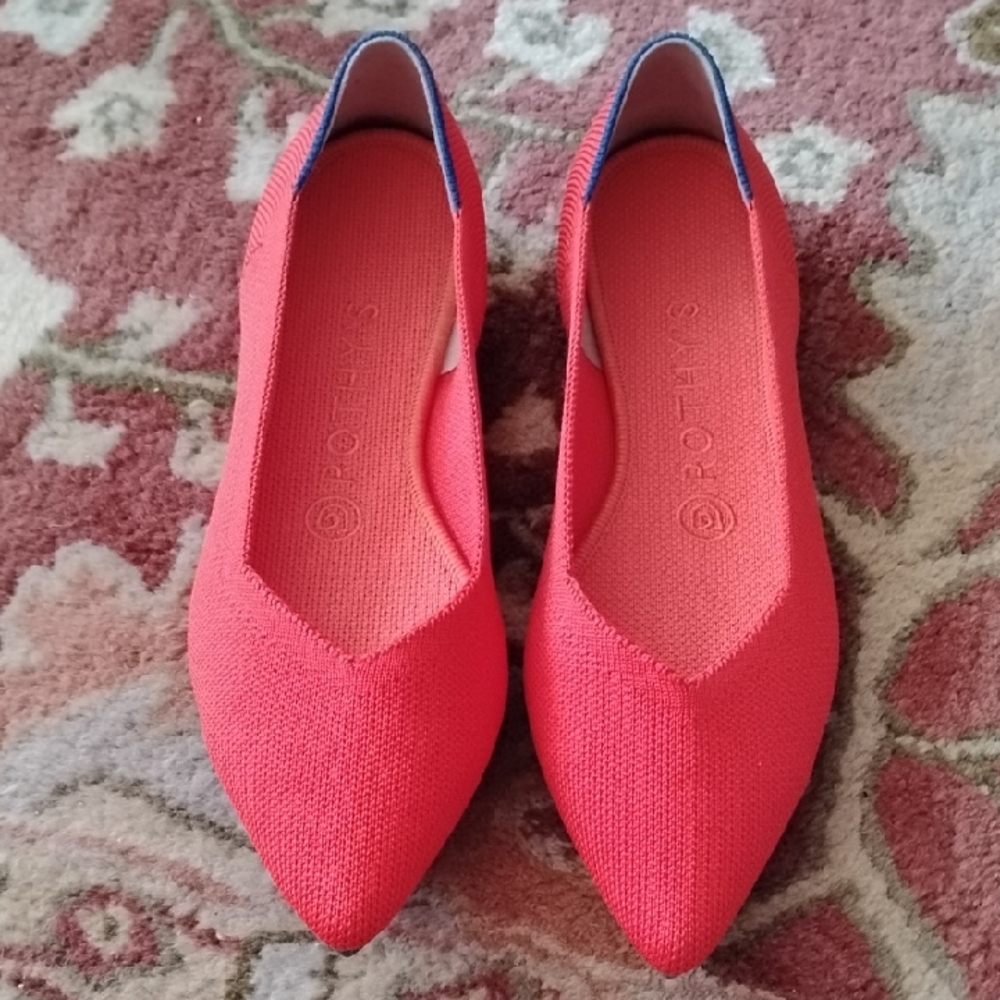 Rothy's Pointed Knit Flat in Coral Red - Women's Shoes